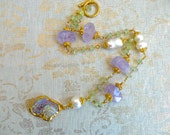 Spring Amethyst, Pearl, Phrenite and Fossilized Coral Necklace