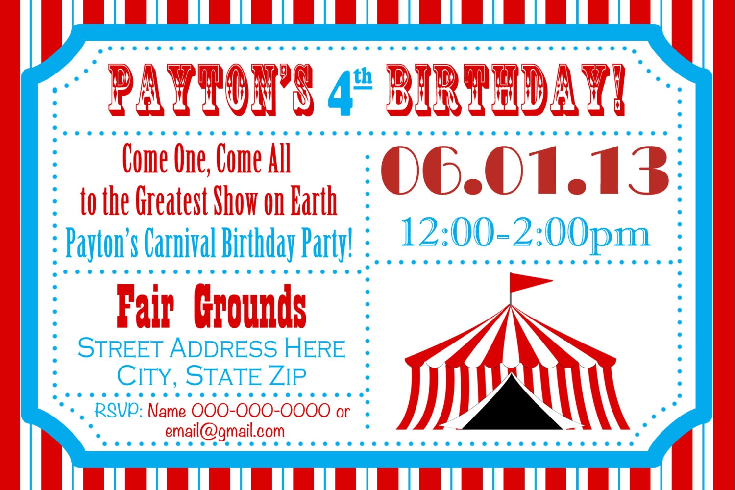 Circus Birthday Party Carnival Invite Circus by JRCreativeDesigns