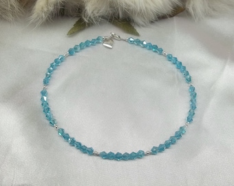 Aquamarine Anklet Crystal Anklet Aquamarine Ankle Bracelet Crystal Ankle Bracelet Heart Anklet 100% 925 Sterling Silver BuyAny3+Get1Free