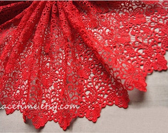 SALE Red Lace Fabric Crocheted Gown Fabric Hollowed Out Embroidered Florals Lace Fabrics Retro Venice Lace
