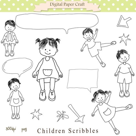 Children Scribbles Clipart Digital stamps. Instant