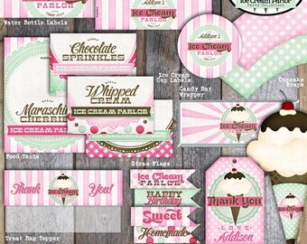 Ice Cream Party - Ice Cream Parlor Birthday - Napkin Wraps (A La Carte) - Printable (Social, Shoppe, Vintage)