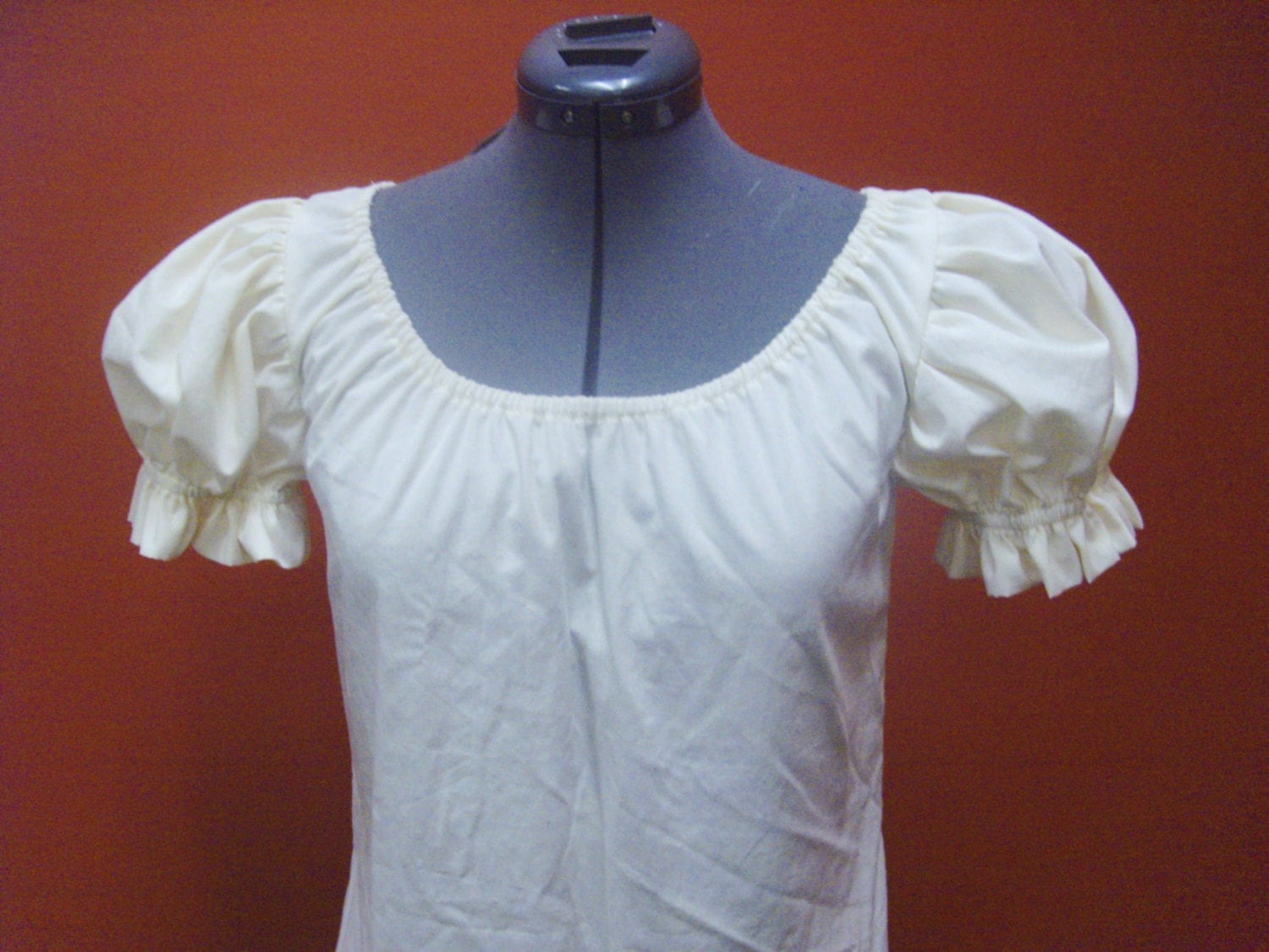 Cream Colored Peasant Blouse with Short Puffed by tulipdesign