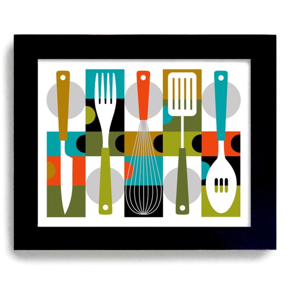Items similar to Mid Century Modern Kitchen Art Decor Retro Kitchen