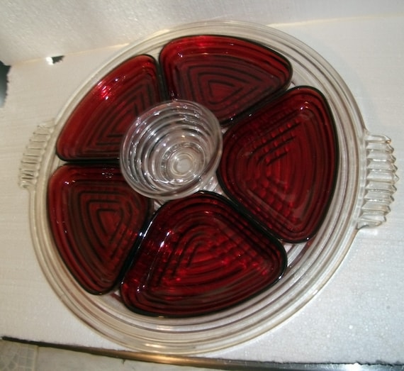 Manhattan Relish Tray Depression Glass by hometowngeneralstore