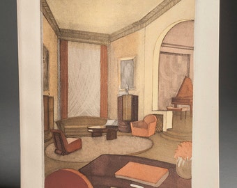 Art Deco Room Interior 1928-29 Pochoir Stencil Colored Lithograph