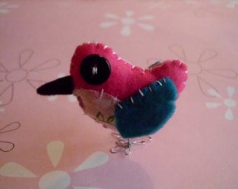Pink Blue and White Bird Robin Cute Stuffed Animal Small Plush Decor Plushie Spring Summer Ooak Gift