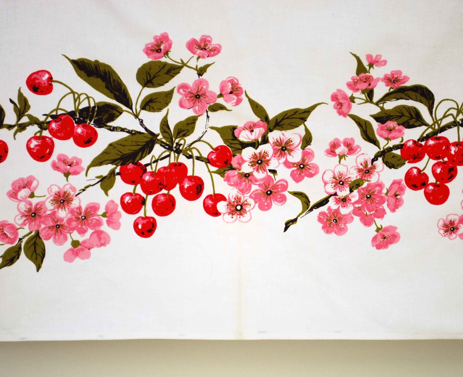 Vintage Cherry Blossom Tablecloth // 1950’s Pink & Red