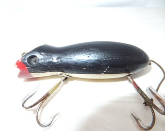 Vintage wood swimming mouse fishing lure repainted bait