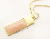 Long Necklace, Matte Gold Base Pastel Pink Stone Necklace