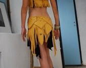 Leather Fringed Costume Bodice Top with Bronze Colored Studs - Mustard Yellow - Fusion, Festival, Psy, Warrior