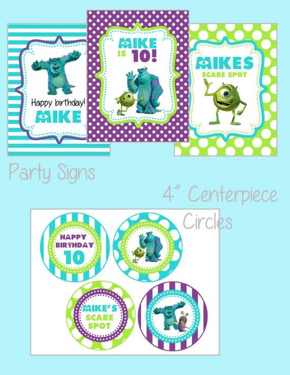 Diy Monster Inc Inspired Kids Birthday Party Digtial PRINTABLE