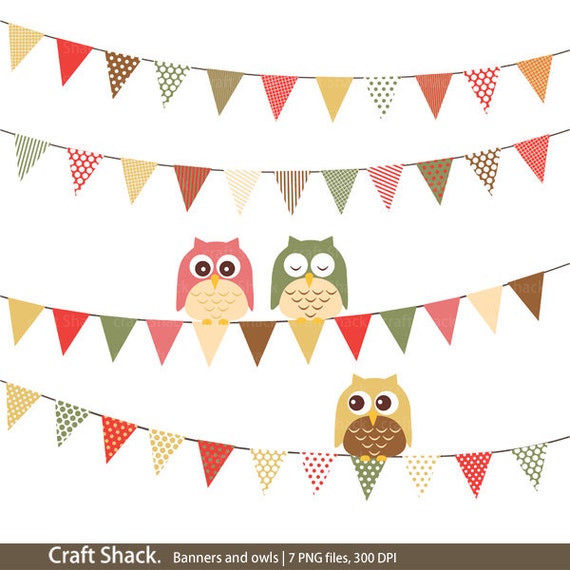 Banners and owls Clipart 7 PNG files cute owls by craftshackdesign