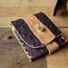 Business Card Case in Brown Ostrich Leather with Mustard Stitching