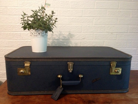 Vintage Navy Blue Lady Baltimore Hardshell Suitcase