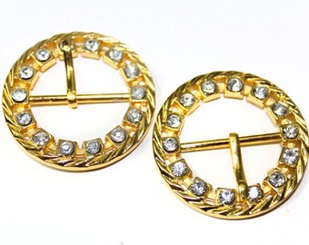 2 PCS Gold Covered Buckles with Rhinestones For Belts, Jewelry, Fashion and Embellishments