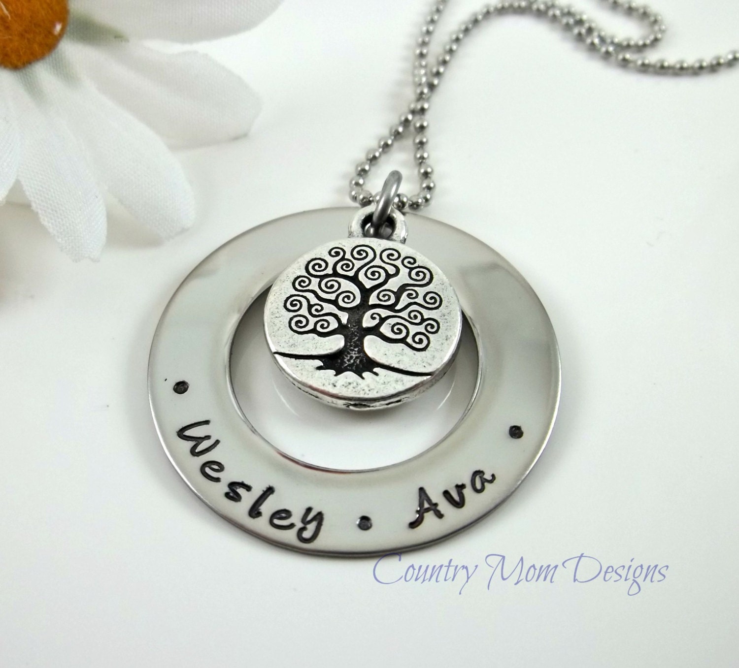 Hand Stamped Stainless Steel Necklace Family by CountryMomDesigns