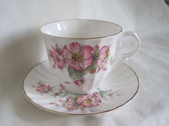 Vintage Royal Grafton Teacup and Saucer With Pink Dogwoods