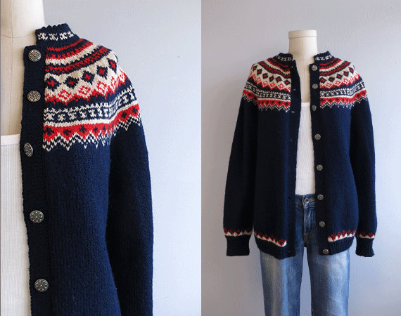 Vintage Nordic Wool Fair Isle Cardigan 1960s Hand By Zestvintage 0347