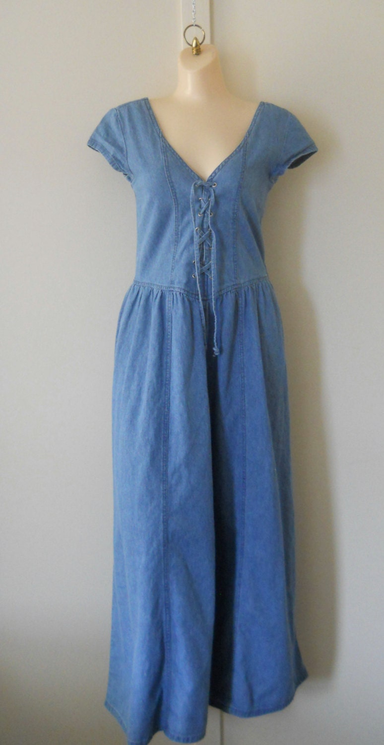 90s Dress Denim Maxi Dress 90s Denim Dress Blue Jean Dress
