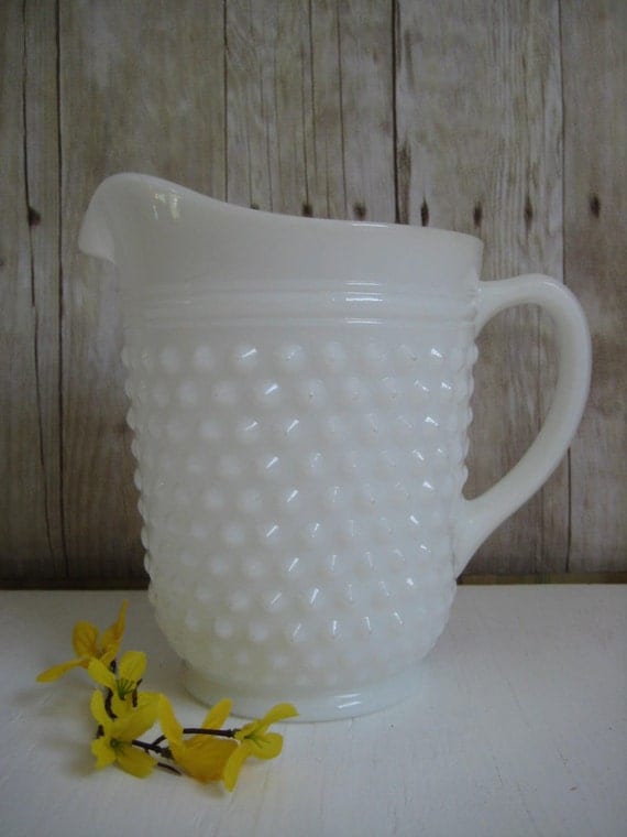 Large White Milk Glass Pitcher / Hobnail Pitcher / Shabby Chic