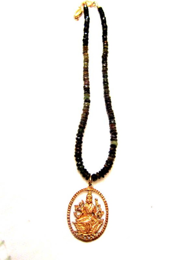Green Tourmaline Rondelle Necklace with Gold Vermeil SHIVA