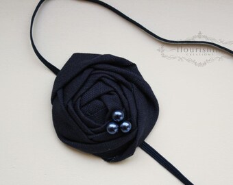 Back to Basics- NAVY Rosette headband, everyday headbands, navy headbands, newborn headbands, photography prop
