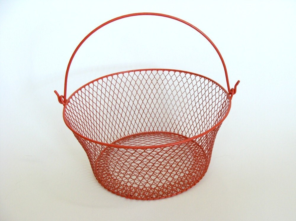 Red Wire Basket with Handle Storage Wire Basket by browneyeddaisy