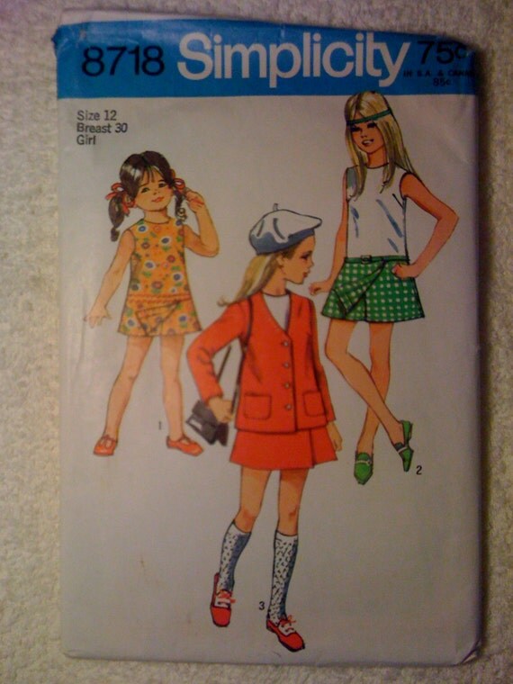 Simplicity 70s Sewing Pattern 8718 Girls Pantdress and Unlined Jacket Size 12