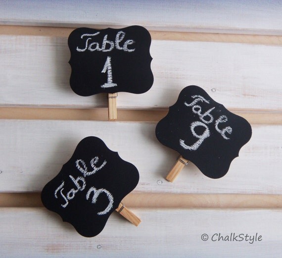 5 Mini CHALKBOARD CLIPS Wedding Table Numbers, Decor, Name Tags, Gift Tags, Favor Tags, Rectangular Scroll Shape Il_570xn