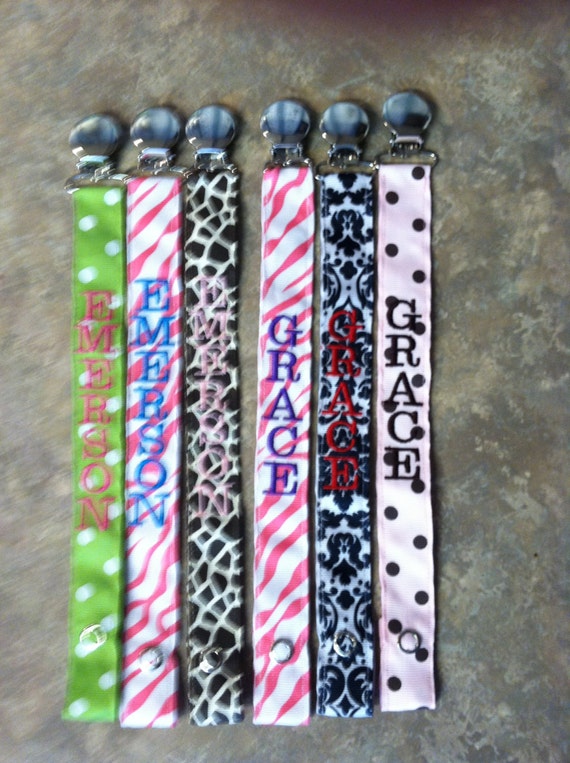 2 Personalized baby pacifier clips