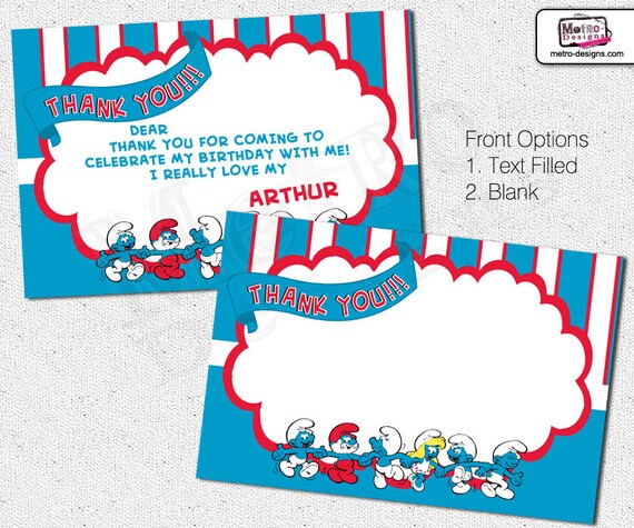 smurfs thank you card smurf thank you note by metroevents smurfs thank you card smurf thank you note by metroevents