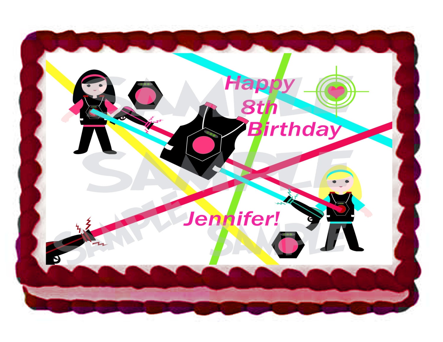 Girl Laser Tag Cake Topper 1/4 sheet Custom Design by topAcake