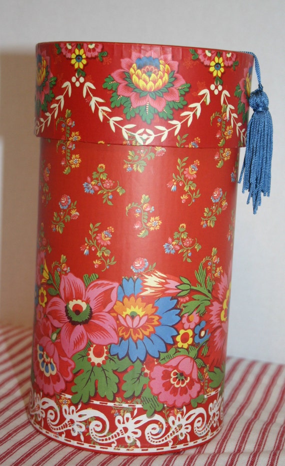Decorative Red Floral Box Cardboard Pretty Vintage Style John