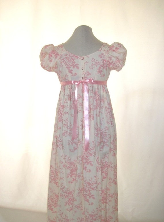 Pink Toile Regency Day Dress Jane Austen Costume Size