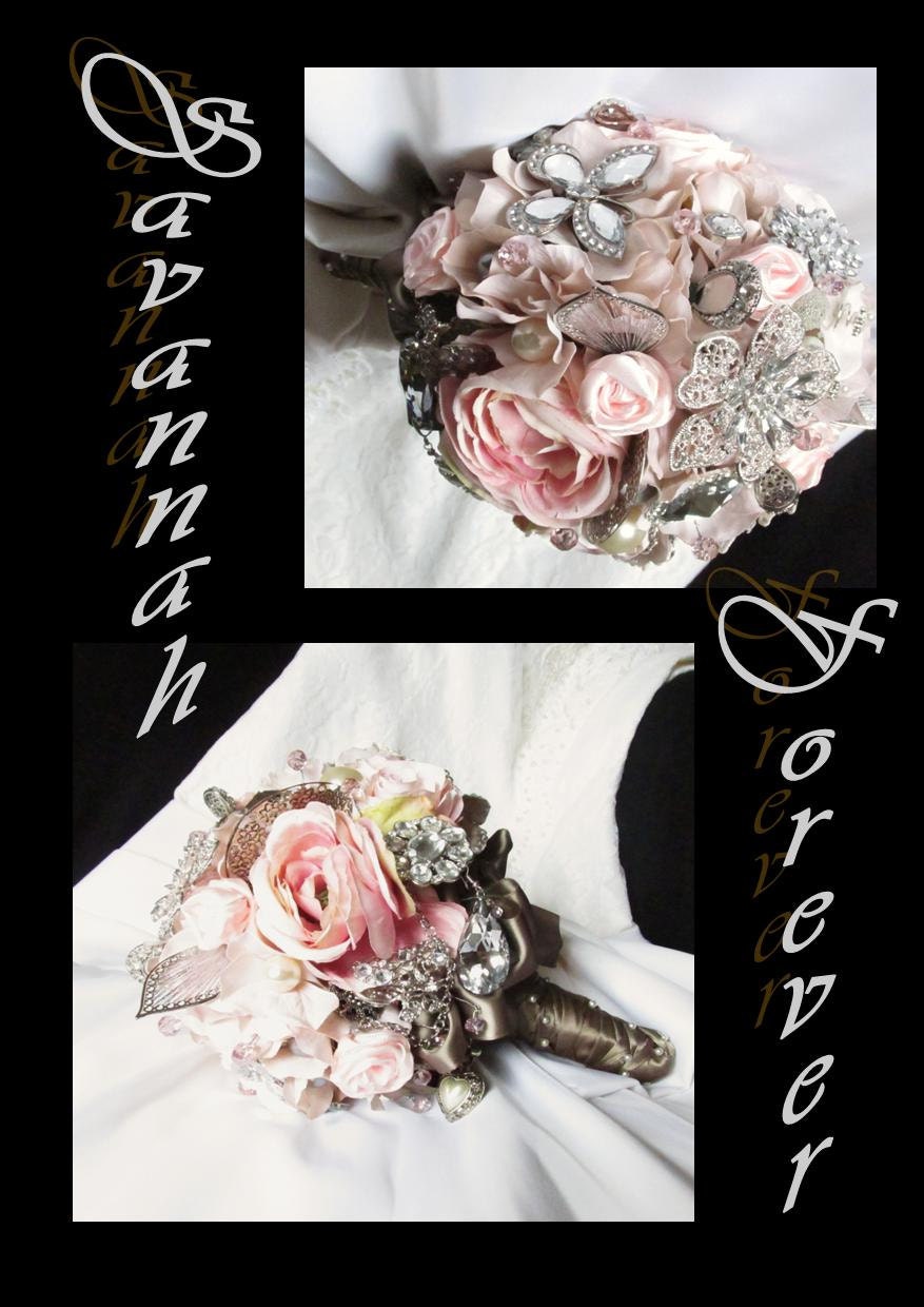 SAVANNAH - Pink / Grey Brooch Bridal Bouquet - SAVANNAH