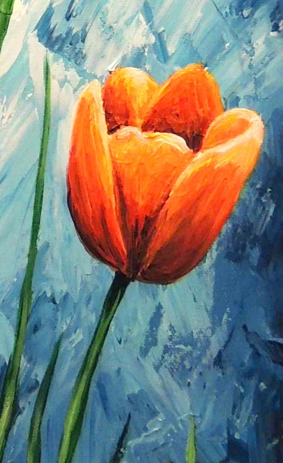 Original Painting Orange Tulips Acrylic Large Wall Art 16x20