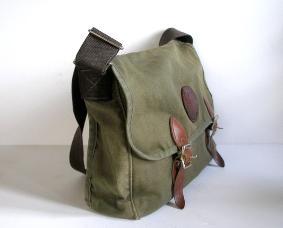 Vtg DULUTH PACK HD Bag Green Canvas Leather Day Messenger Bag