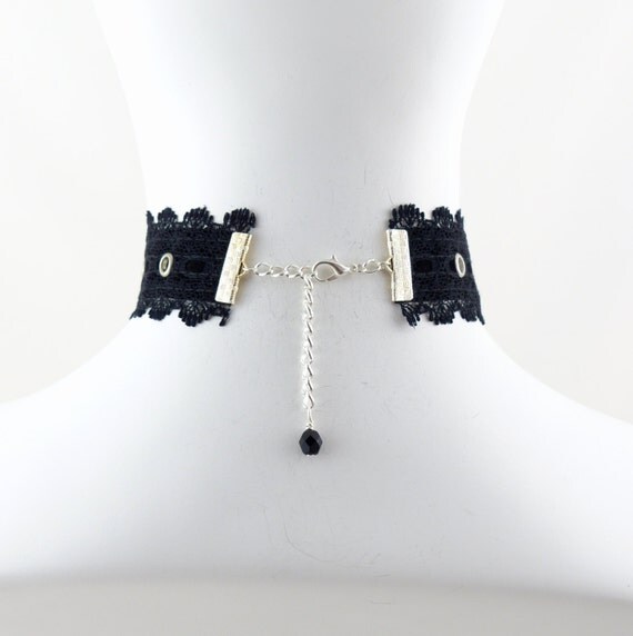 Black Grommets & Lace Choker Necklace for Women Lolita