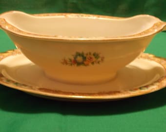 One (1), Gravy Boat, with Attached Under Plate, From ESCO China, in the ESO 29 Pattern.