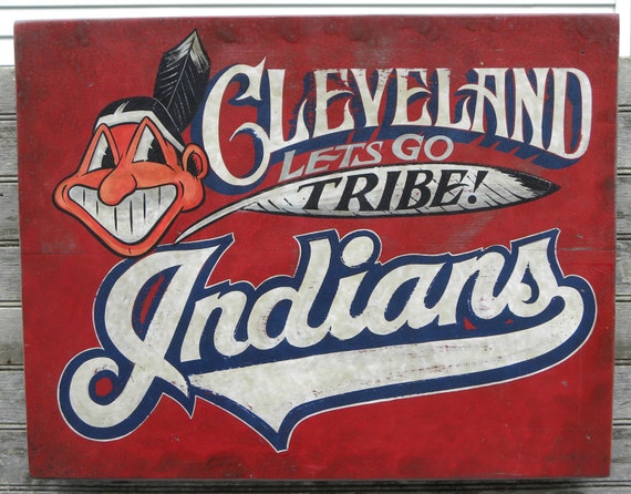 Cleveland Indians Baseball Sign-hand painted-faux vintage