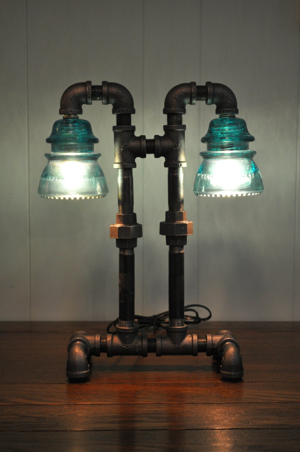 Twin Column Glass Insulator Dual Light Desk Lamp