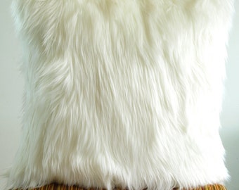 View White / Ivory Fur Pillow by VFIllustration on Etsy