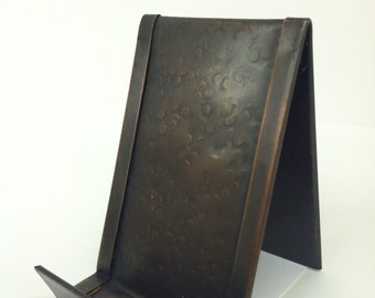 Round Hammered Vertical Business Card Holder Bronze Patina