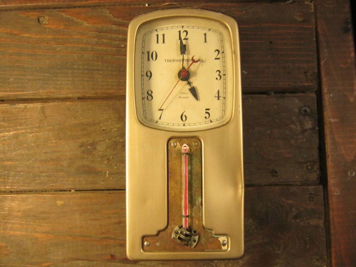 Antique Brass Art Deco G E Thermostat and Telechron clock