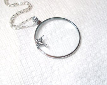 Bird Magnifying necklace -2" magnifying glass pendant , Fun and Handy-Trendy and Chic Jewelry FREE GIFT With PURCHASE