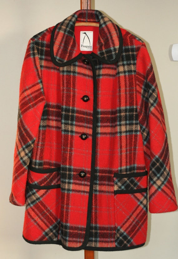 vintage womens red plaid coat by penguin