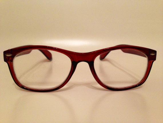 Vintage Clear Red Brown Frames Glasses Eyewear Men / Women