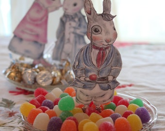 Blue Bunny Paper Animal Doll illustration Decoration