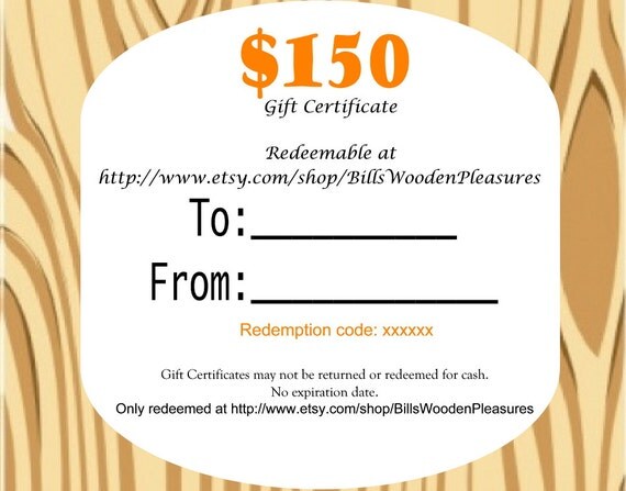 Gift Certificate 150 - printable redeemable